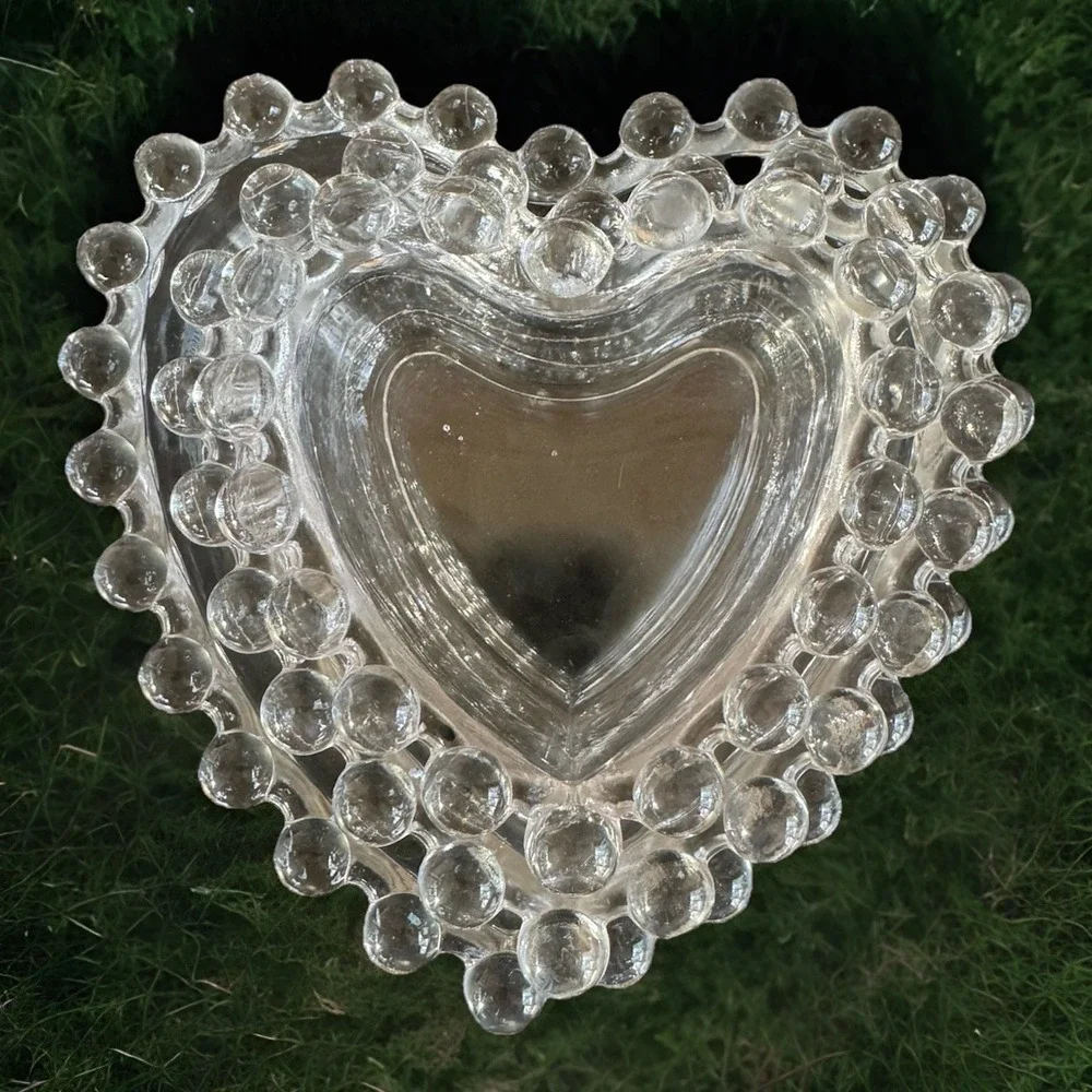 Vintage Candlewick Style Heart Glass Trinket Dish‎ Set – 3 Sizes – Clear Glass